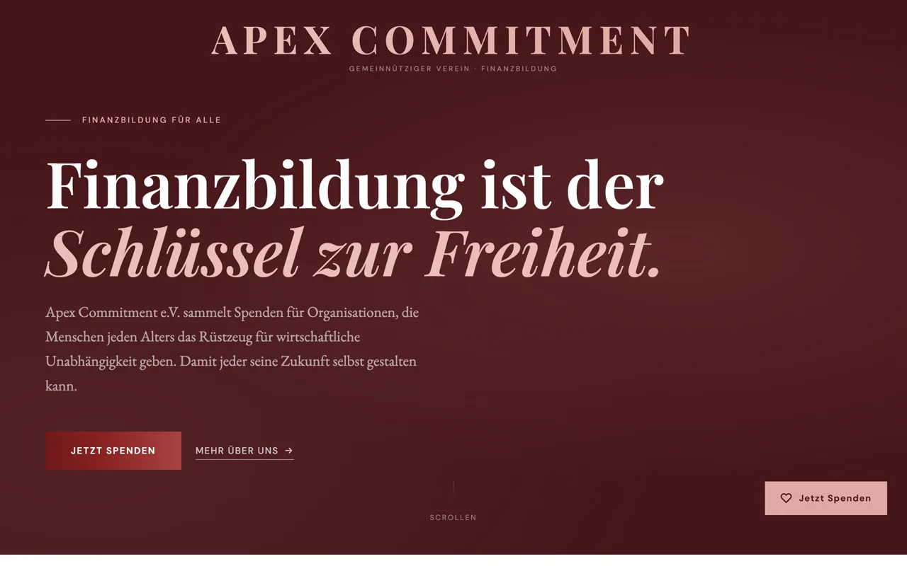 Website Apex Commitment e.V., Startseite